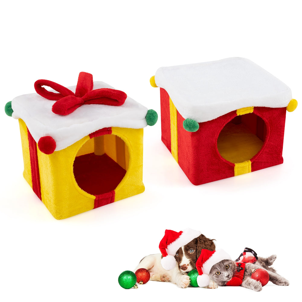 2 Gift Box Shaped Cute Christmas Cat House with Bow - view 4