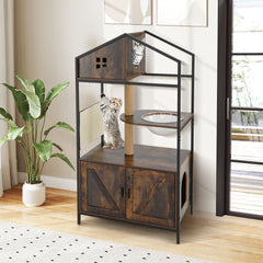 Cat Tree with Litter Box Enclosure Industrial Cat Tower Multi-level Cat Condo - view 3