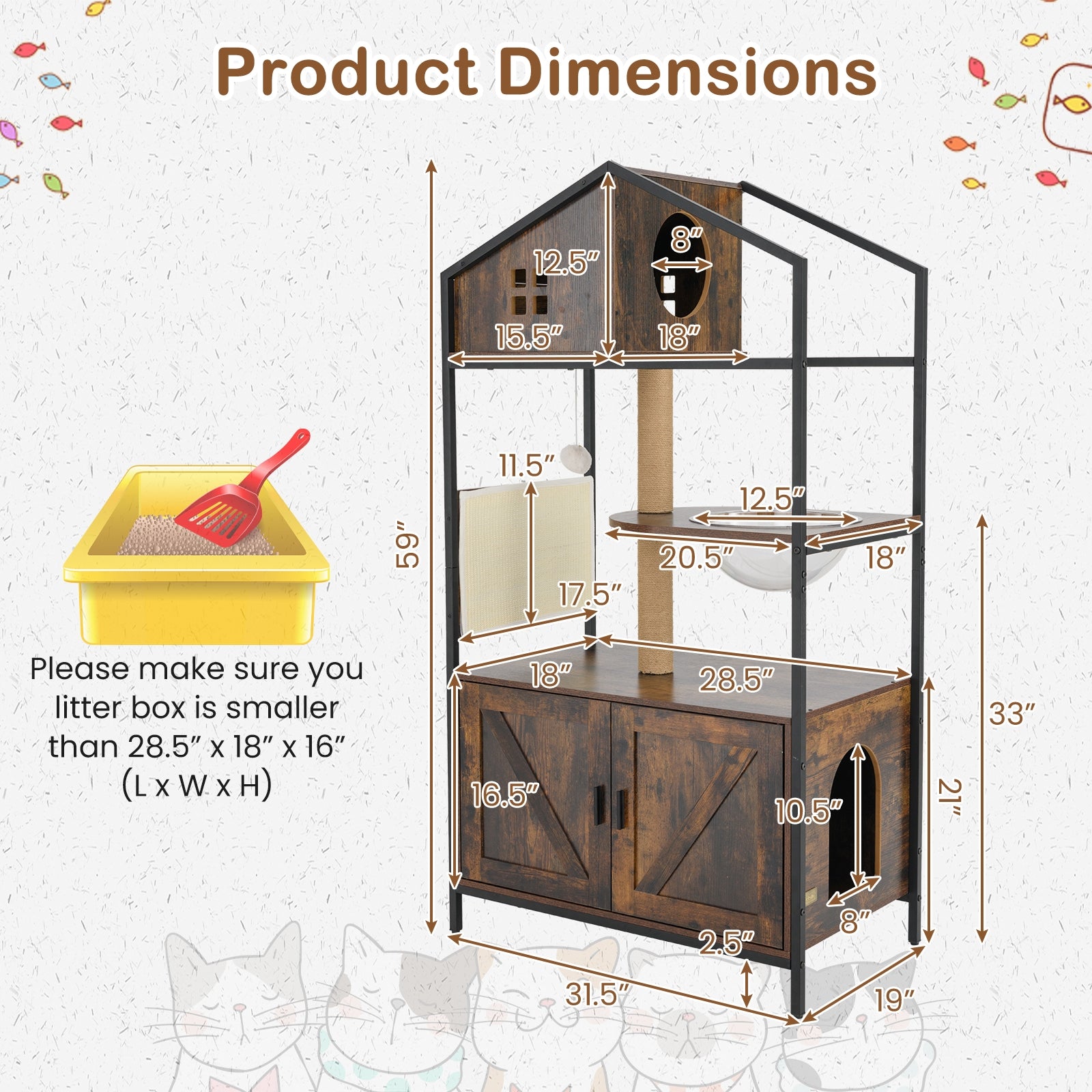 Cat Tree with Litter Box Enclosure Industrial Cat Tower Multi-level Cat Condo - view 5