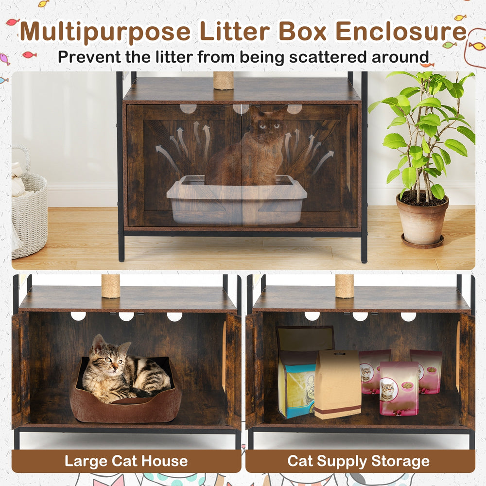 Cat Tree with Litter Box Enclosure Industrial Cat Tower Multi-level Cat Condo - view 7