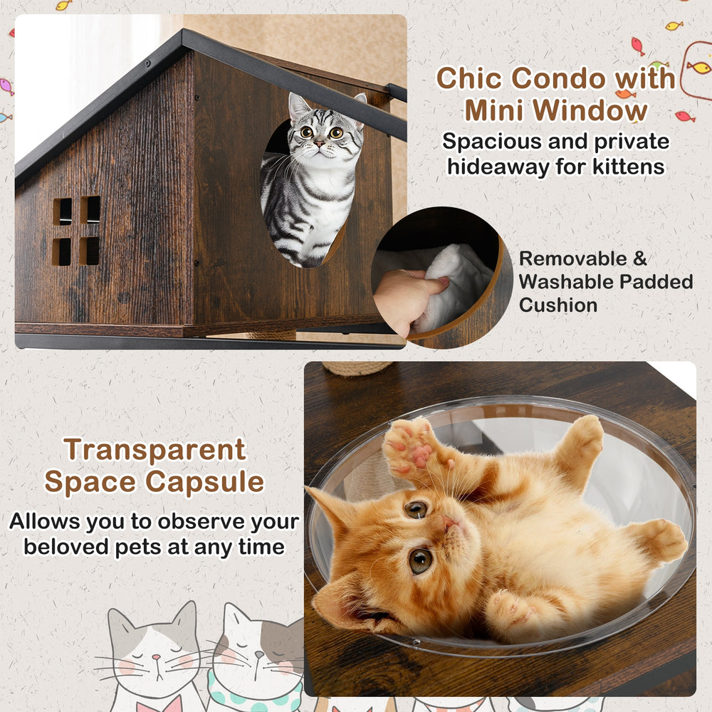 Cat Tree with Litter Box Enclosure Industrial Cat Tower Multi-level Cat Condo - view 8
