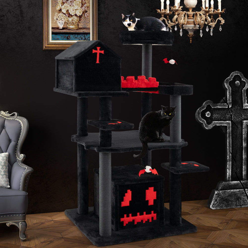 Gothic Cat Tree 49 Inch Tall Cat Tower 6-Tier Cat Activity Center with Coffin - view 3