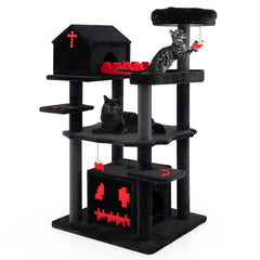 Gothic Cat Tree 49 Inch Tall Cat Tower 6-Tier Cat Activity Center with Coffin