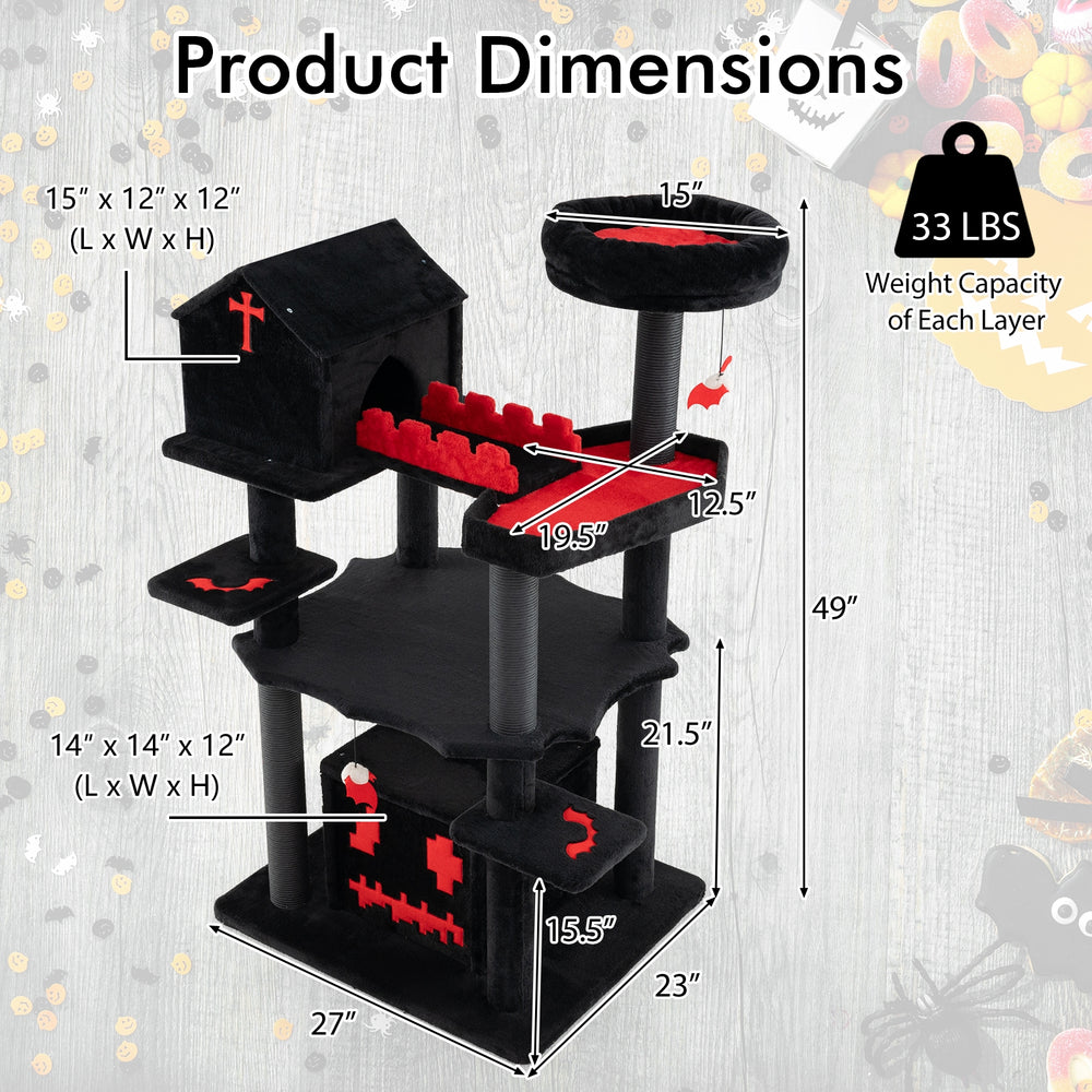 Gothic Cat Tree 49 Inch Tall Cat Tower 6-Tier Cat Activity Center with Coffin - view 5