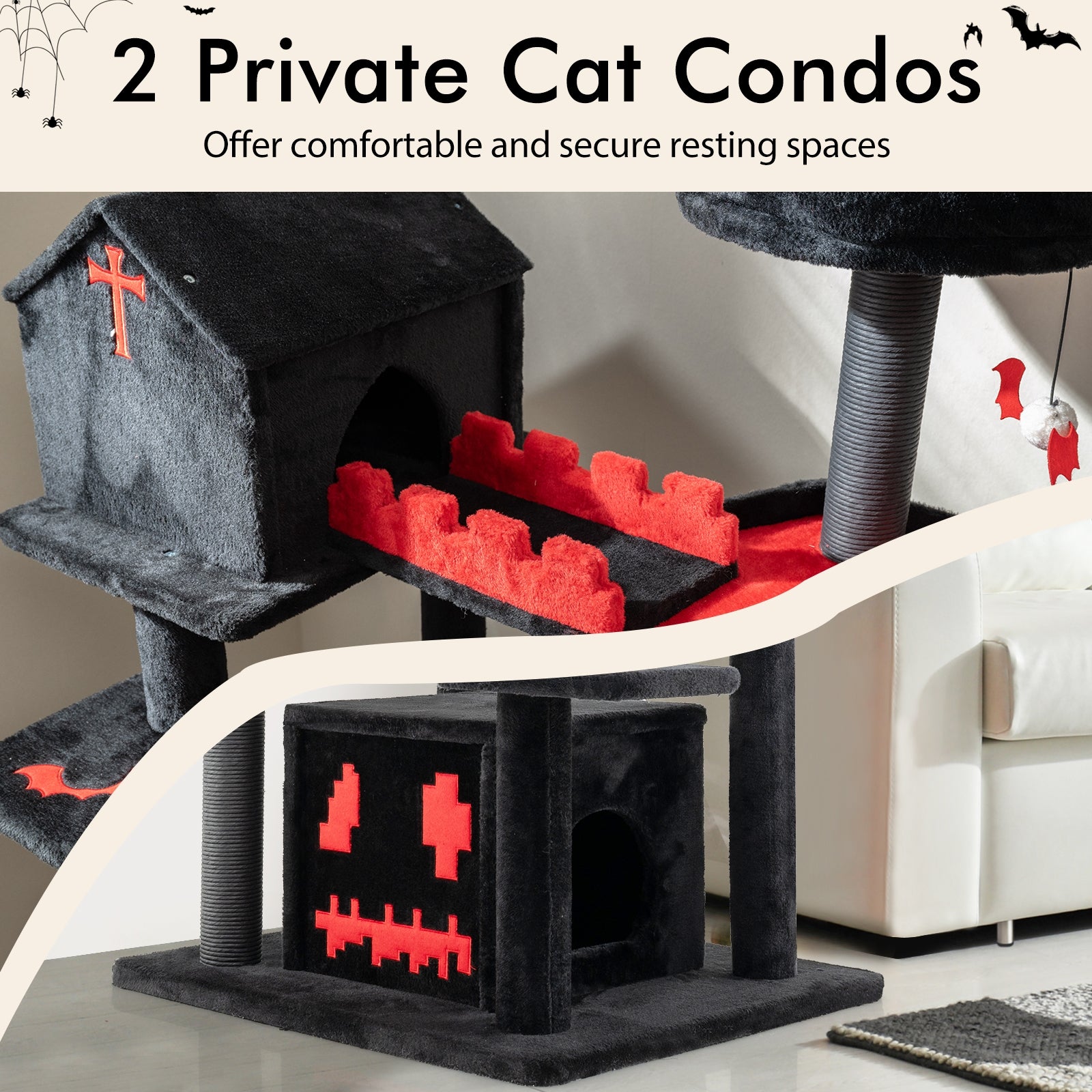 Gothic Cat Tree 49 Inch Tall Cat Tower 6-Tier Cat Activity Center with Coffin - view 6