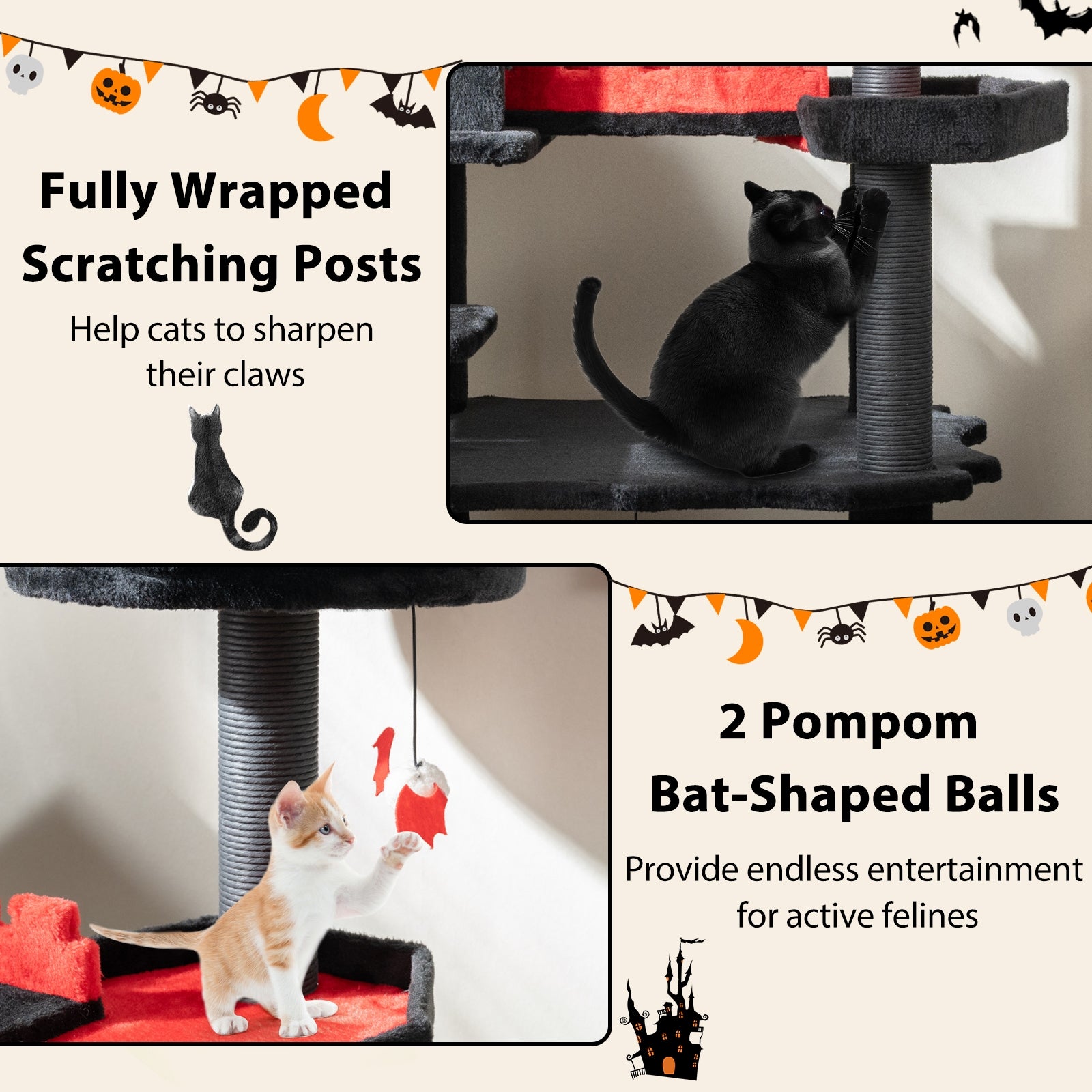 Gothic Cat Tree 49 Inch Tall Cat Tower 6-Tier Cat Activity Center with Coffin - view 8