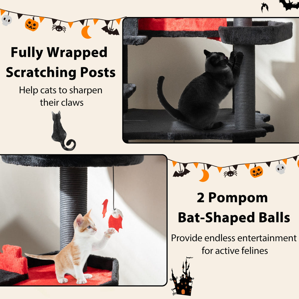 Gothic Cat Tree 49 Inch Tall Cat Tower 6-Tier Cat Activity Center with Coffin - view 8