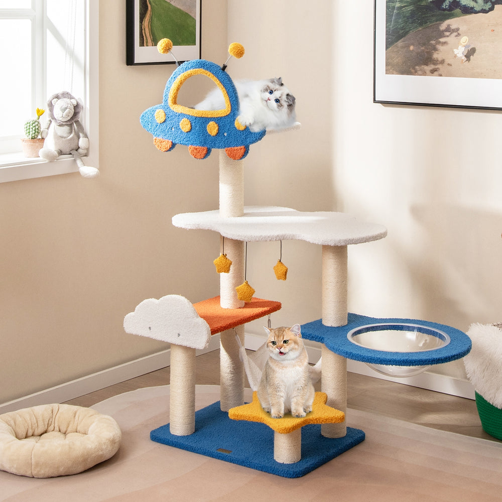 49 Inches Tall Cat Tree with UFO Top Perch Space Capsule and Sisal Scratching - view 2