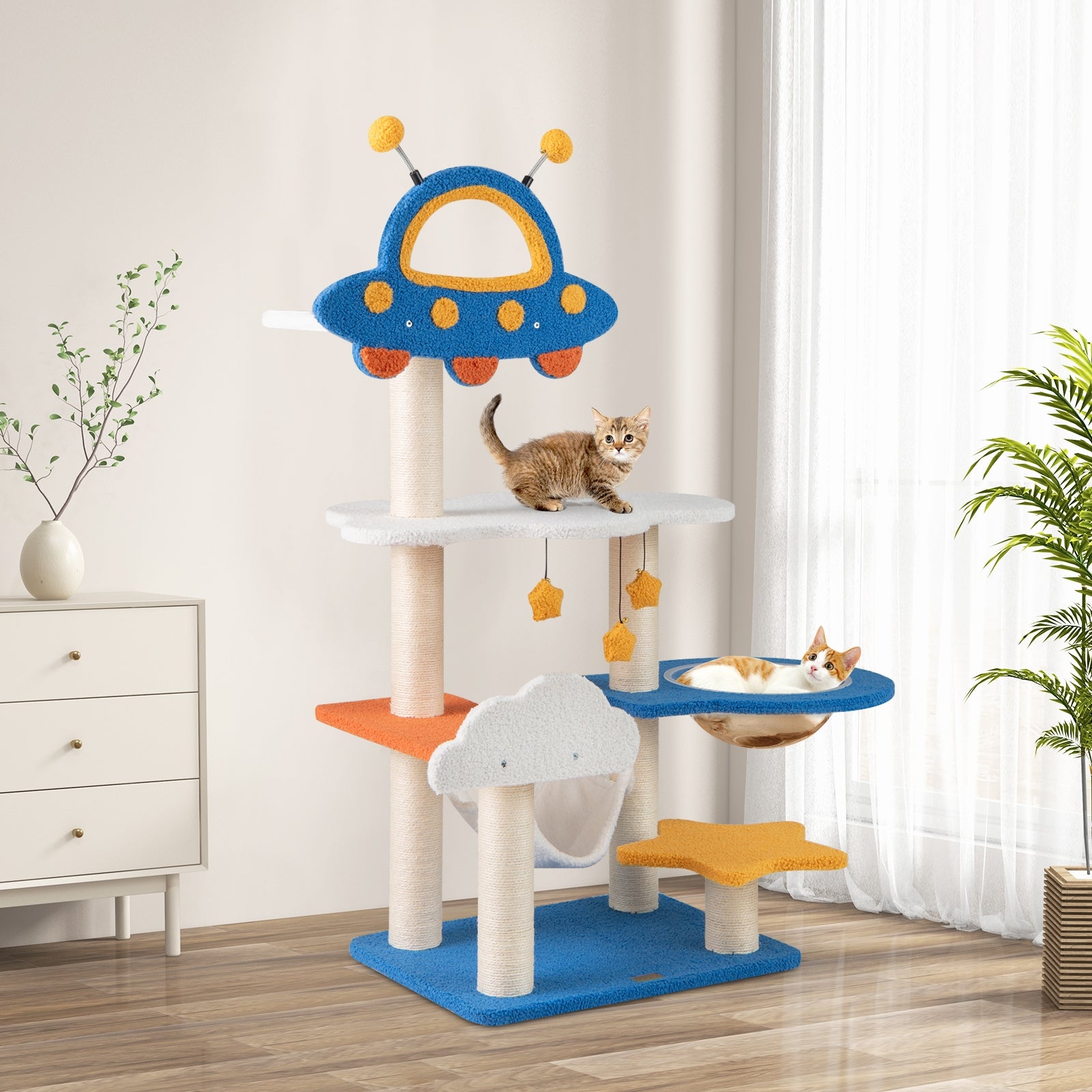 49 Inches Tall Cat Tree with UFO Top Perch Space Capsule and Sisal Scratching - view 3