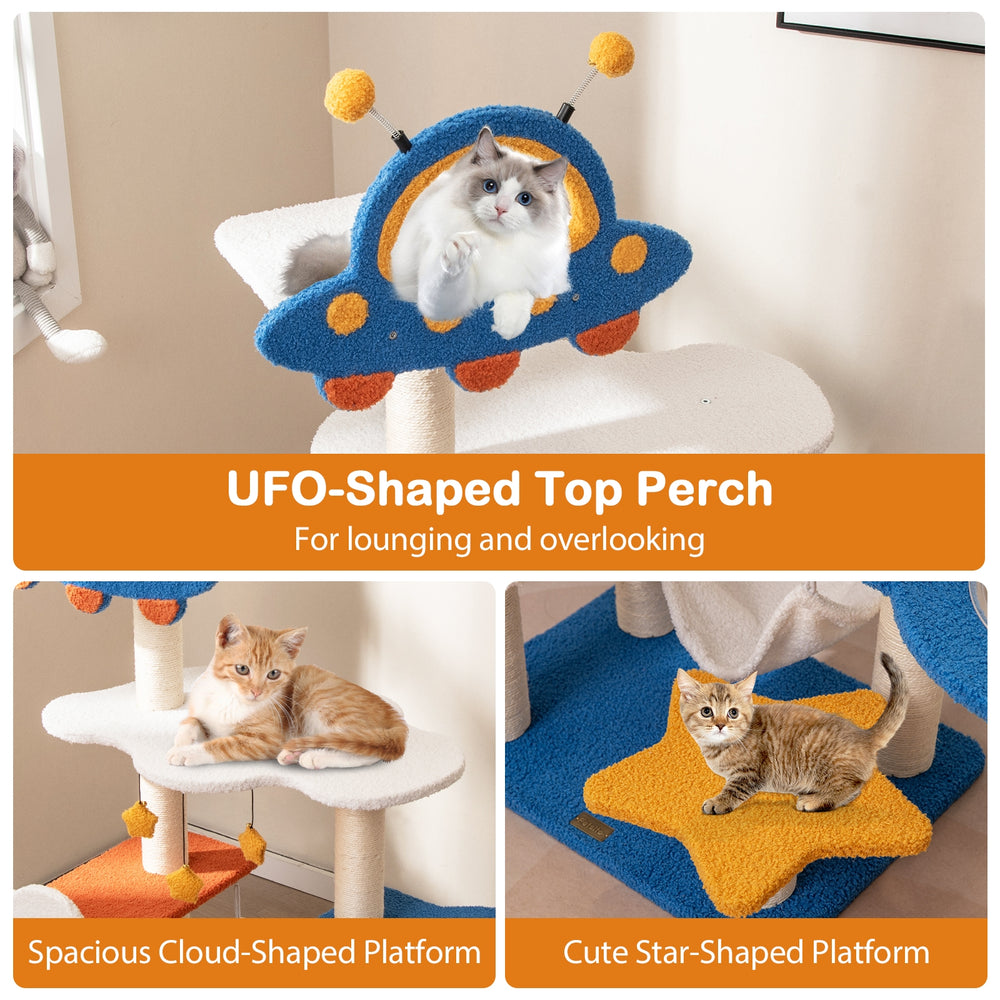 49 Inches Tall Cat Tree with UFO Top Perch Space Capsule and Sisal Scratching - view 6