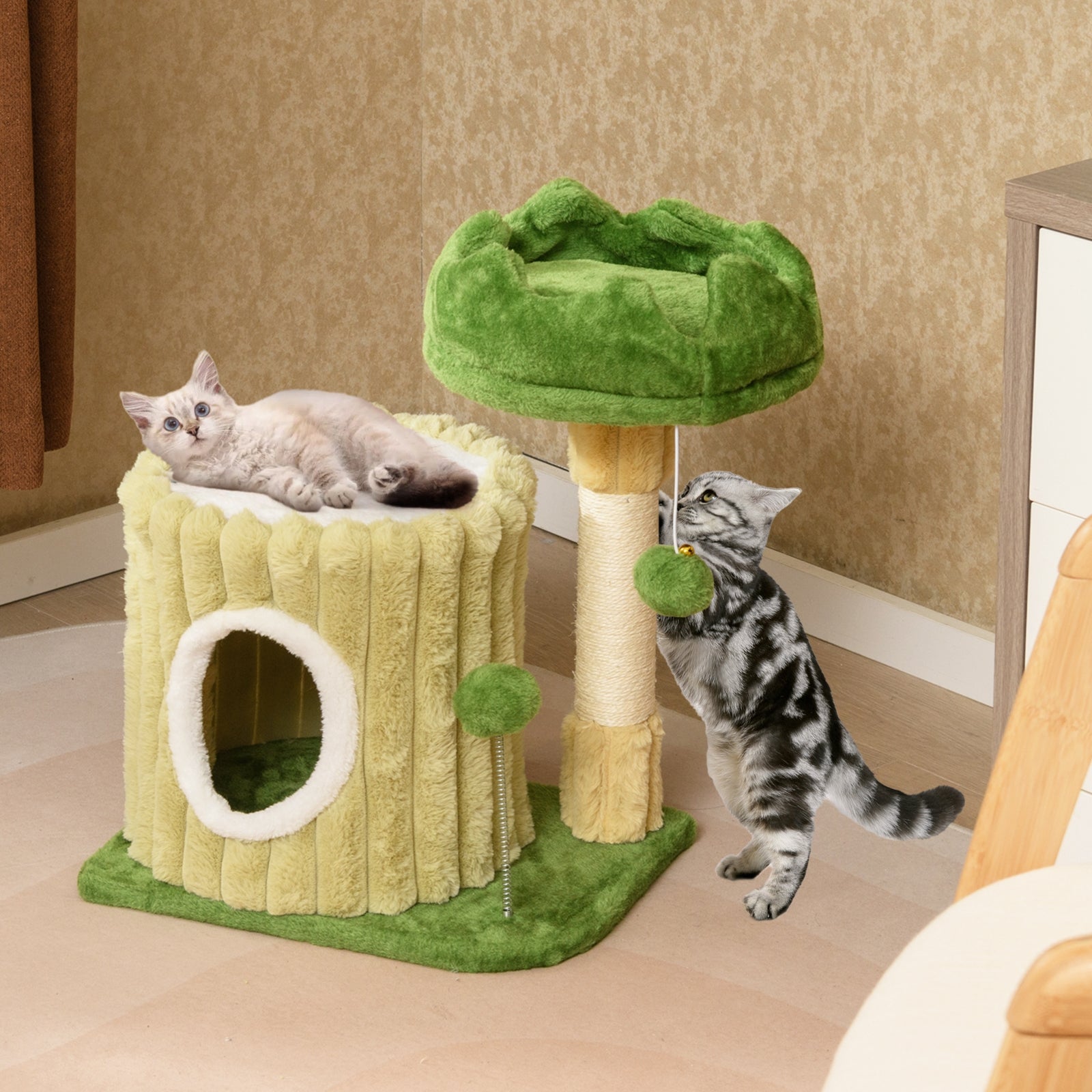Cute Cat Tree with Sisal Scratching Posts and Dangling Ball - view 3