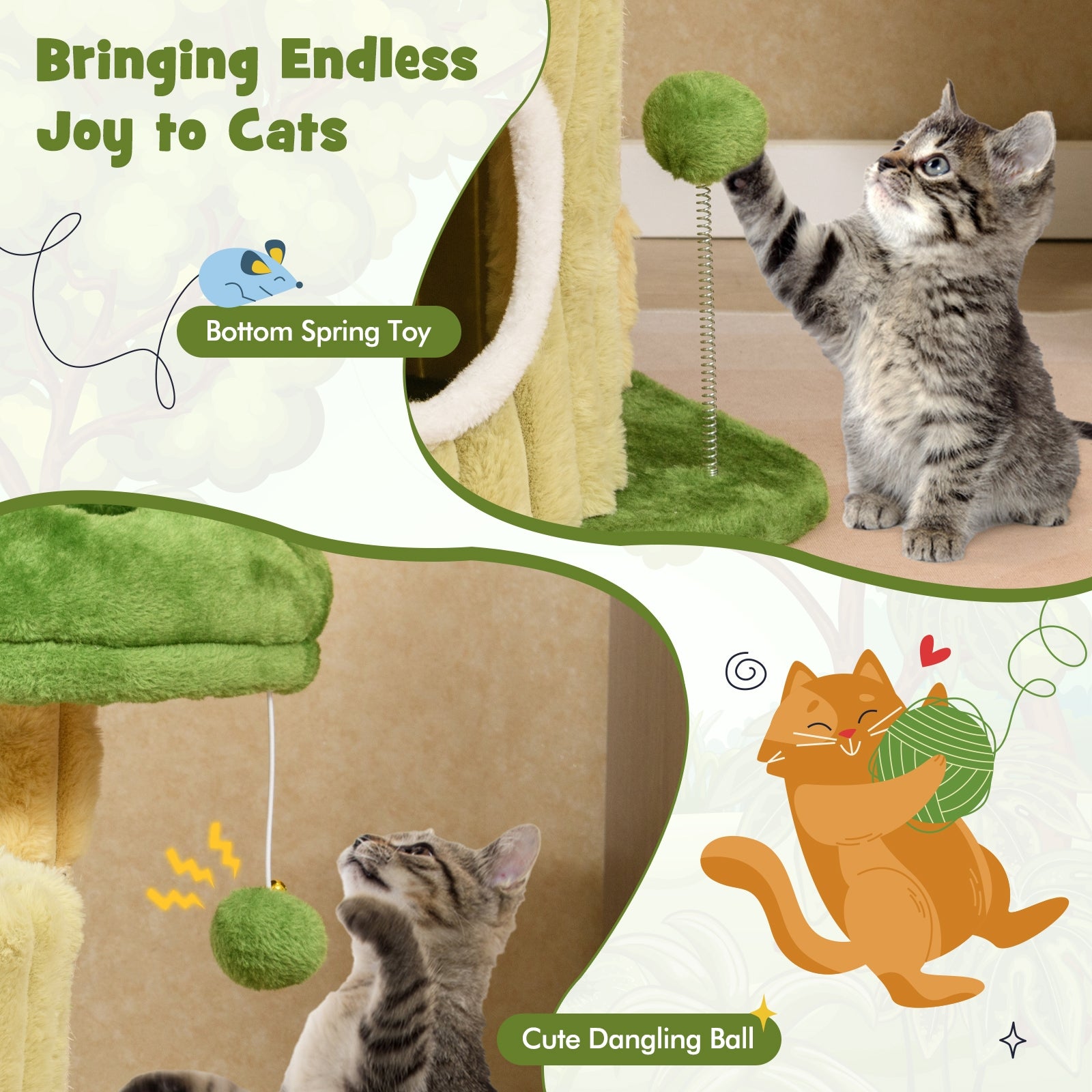 Cute Cat Tree with Sisal Scratching Posts and Dangling Ball - view 6