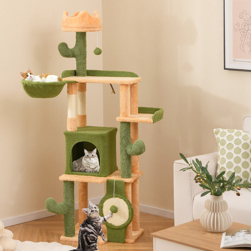 63 Inch Cactus Cat Tree with Sisal Scratching Posts and Board for Indoor Cats - view 2