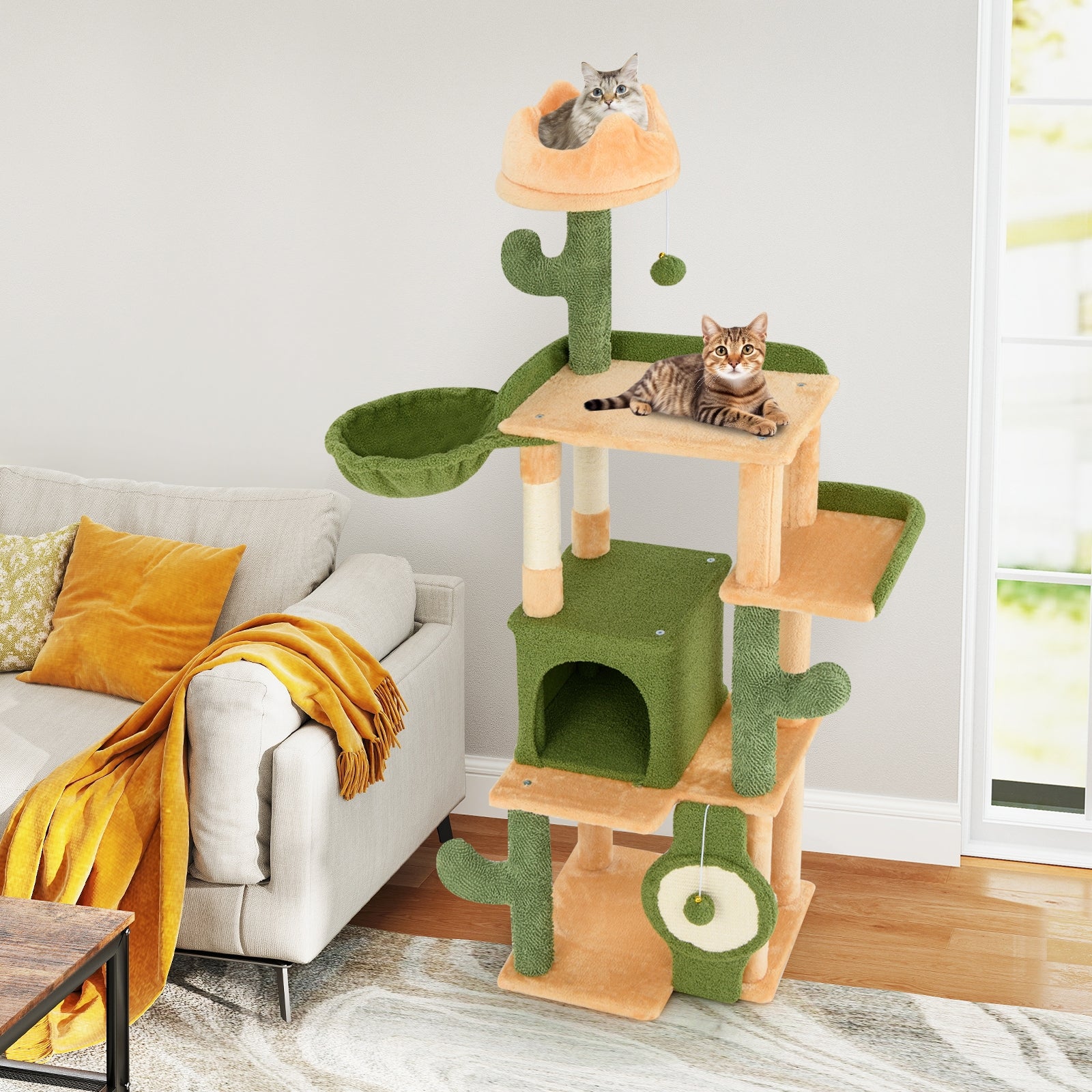 63 Inch Cactus Cat Tree with Sisal Scratching Posts and Board for Indoor Cats - view 3