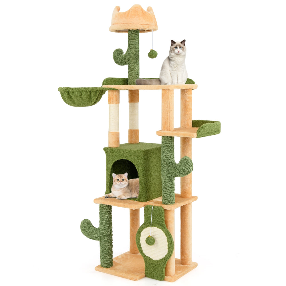 63 Inch Cactus Cat Tree with Sisal Scratching Posts and Board for Indoor Cats - view 4
