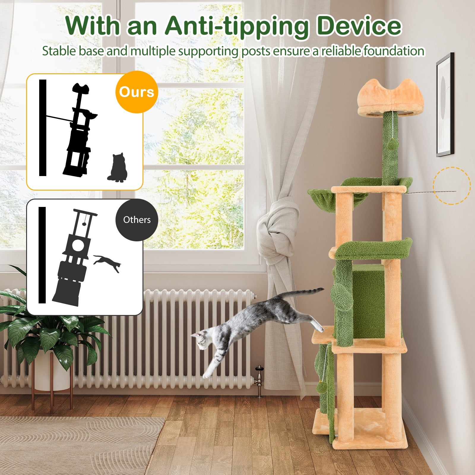 63 Inch Cactus Cat Tree with Sisal Scratching Posts and Board for Indoor Cats - view 7