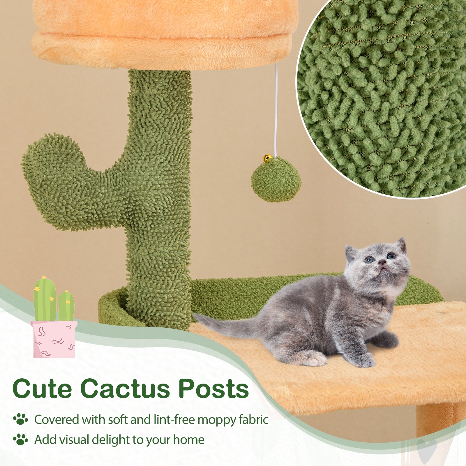 63 Inch Cactus Cat Tree with Sisal Scratching Posts and Board for Indoor Cats - view 8