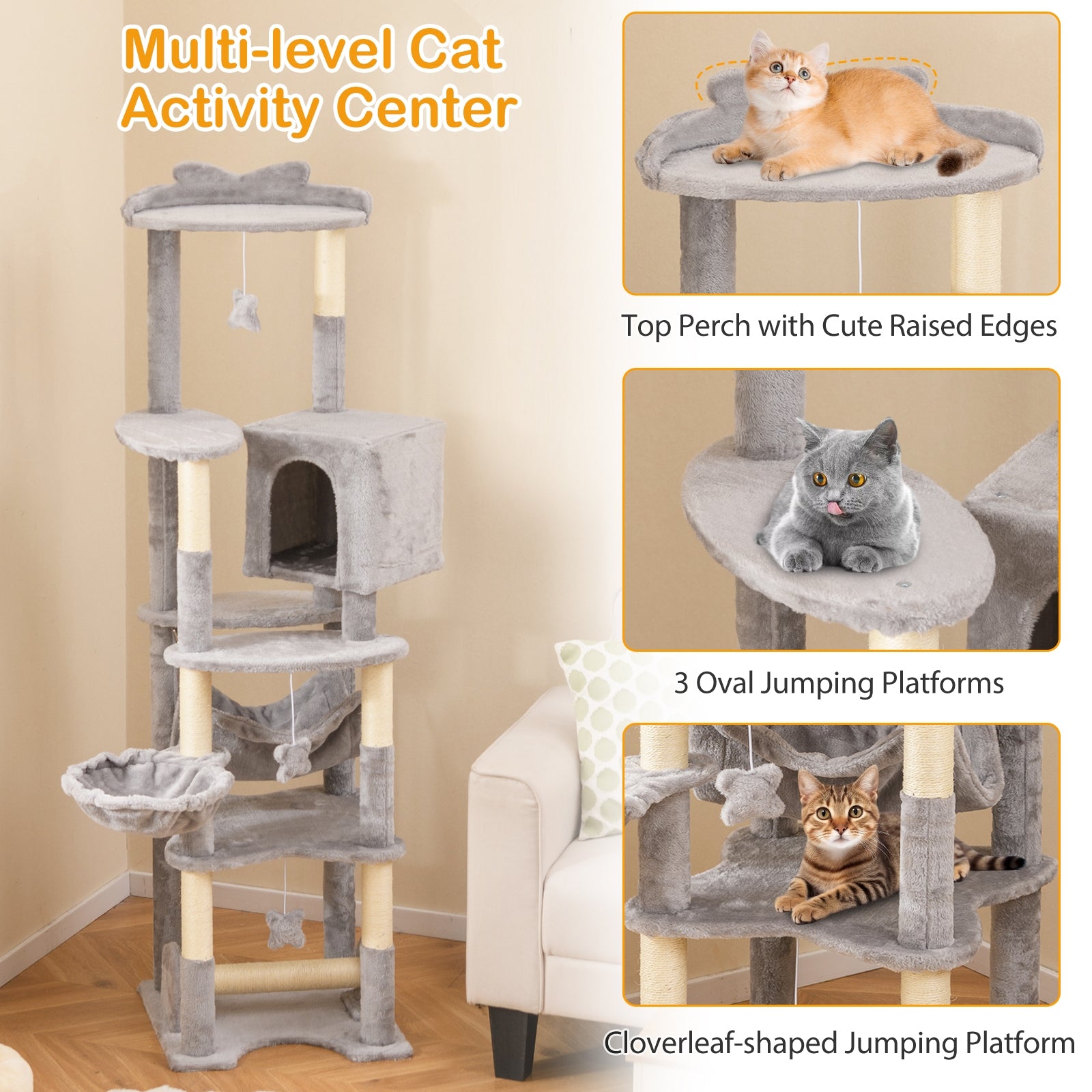 69 Inch Multi-level Cat Tree with Top Perch and Cozy Condo - view 7
