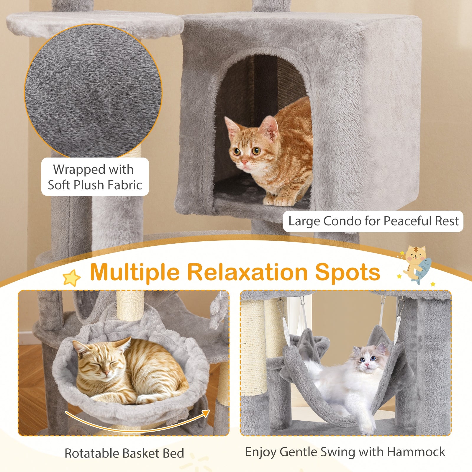 69 Inch Multi-level Cat Tree with Top Perch and Cozy Condo - view 8