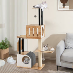 Modern Tall Cat Tower with Double Condos with Dangling Balls and Sisal Carpets - view 2