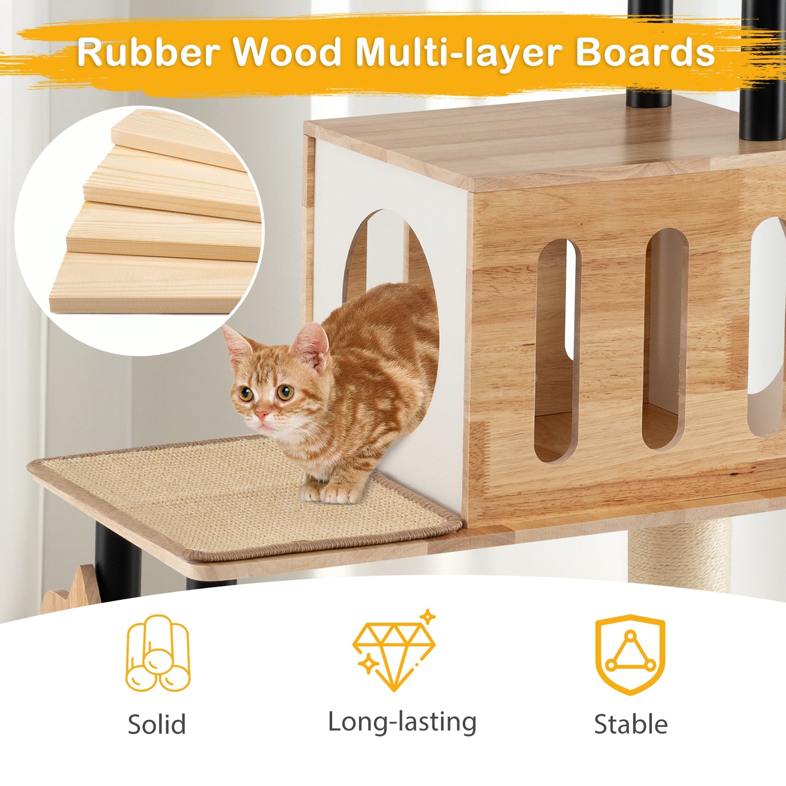 Modern Tall Cat Tower with Double Condos with Dangling Balls and Sisal Carpets - view 5