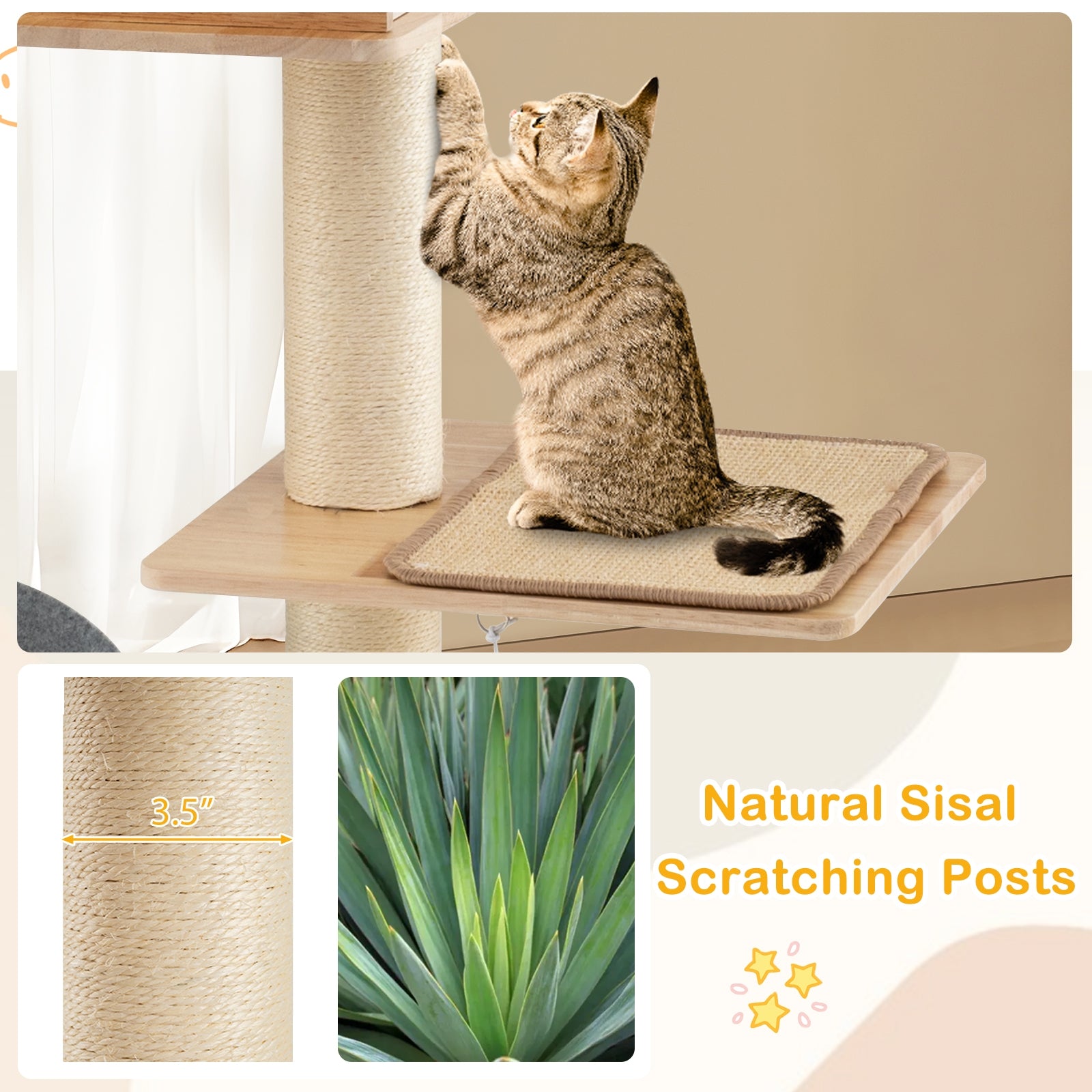 Modern Tall Cat Tower with Double Condos with Dangling Balls and Sisal Carpets - view 6