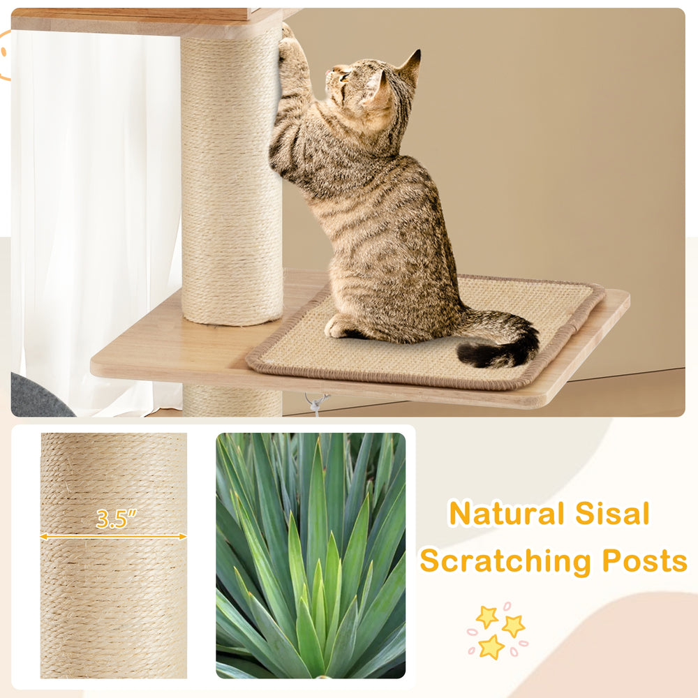 Modern Tall Cat Tower with Double Condos with Dangling Balls and Sisal Carpets - view 6