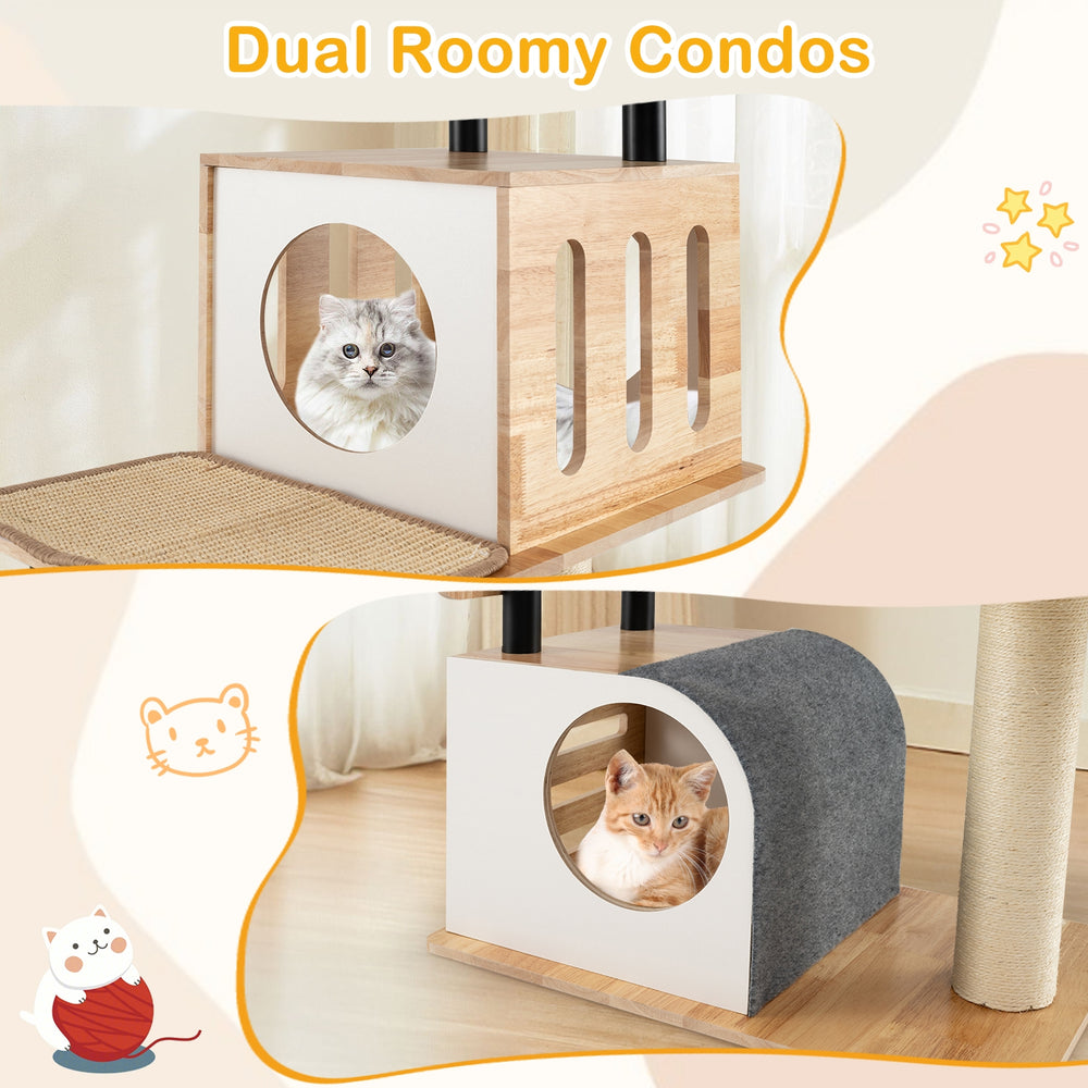 Modern Tall Cat Tower with Double Condos with Dangling Balls and Sisal Carpets - view 7