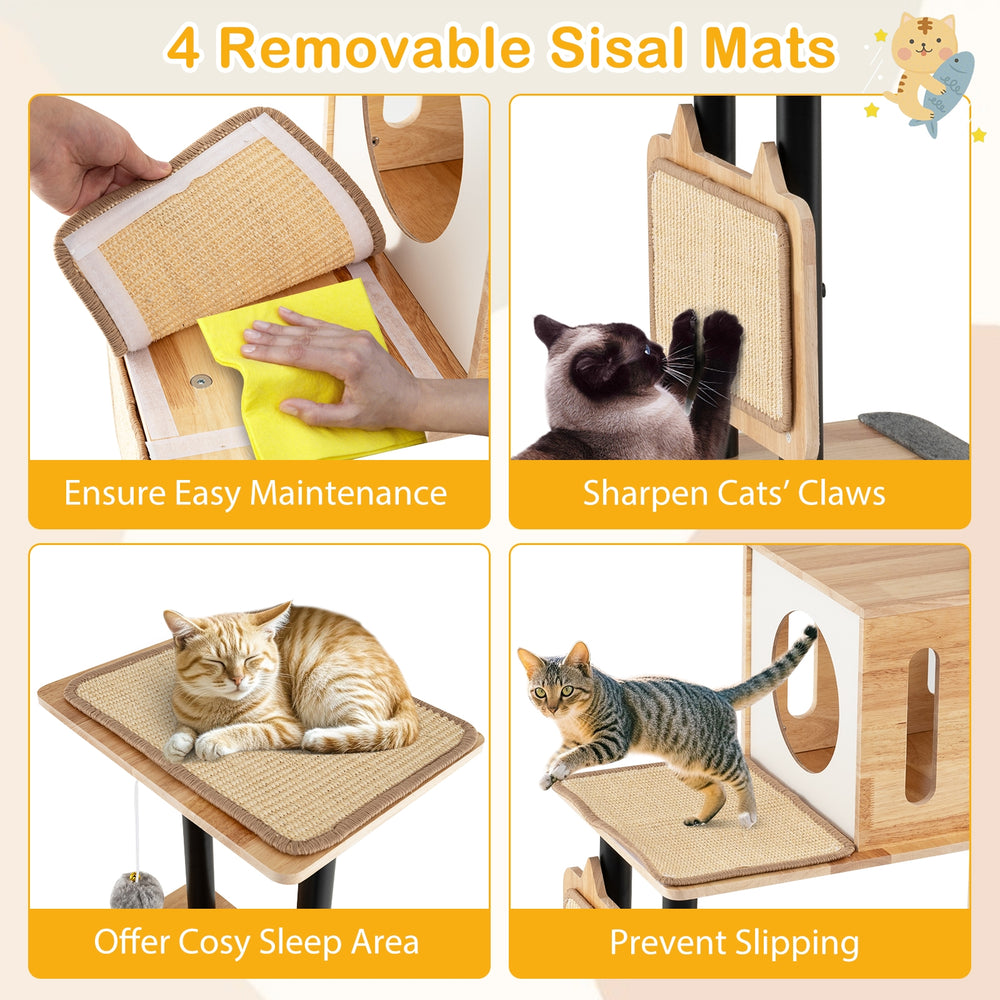 Modern Tall Cat Tower with Double Condos with Dangling Balls and Sisal Carpets - view 8