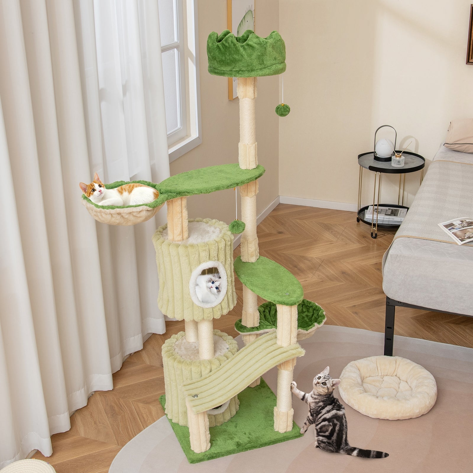 63 Inch Multi-Level Aesthetic Stripped Kitten Tower with 2 Condos Cat Tree - view 2