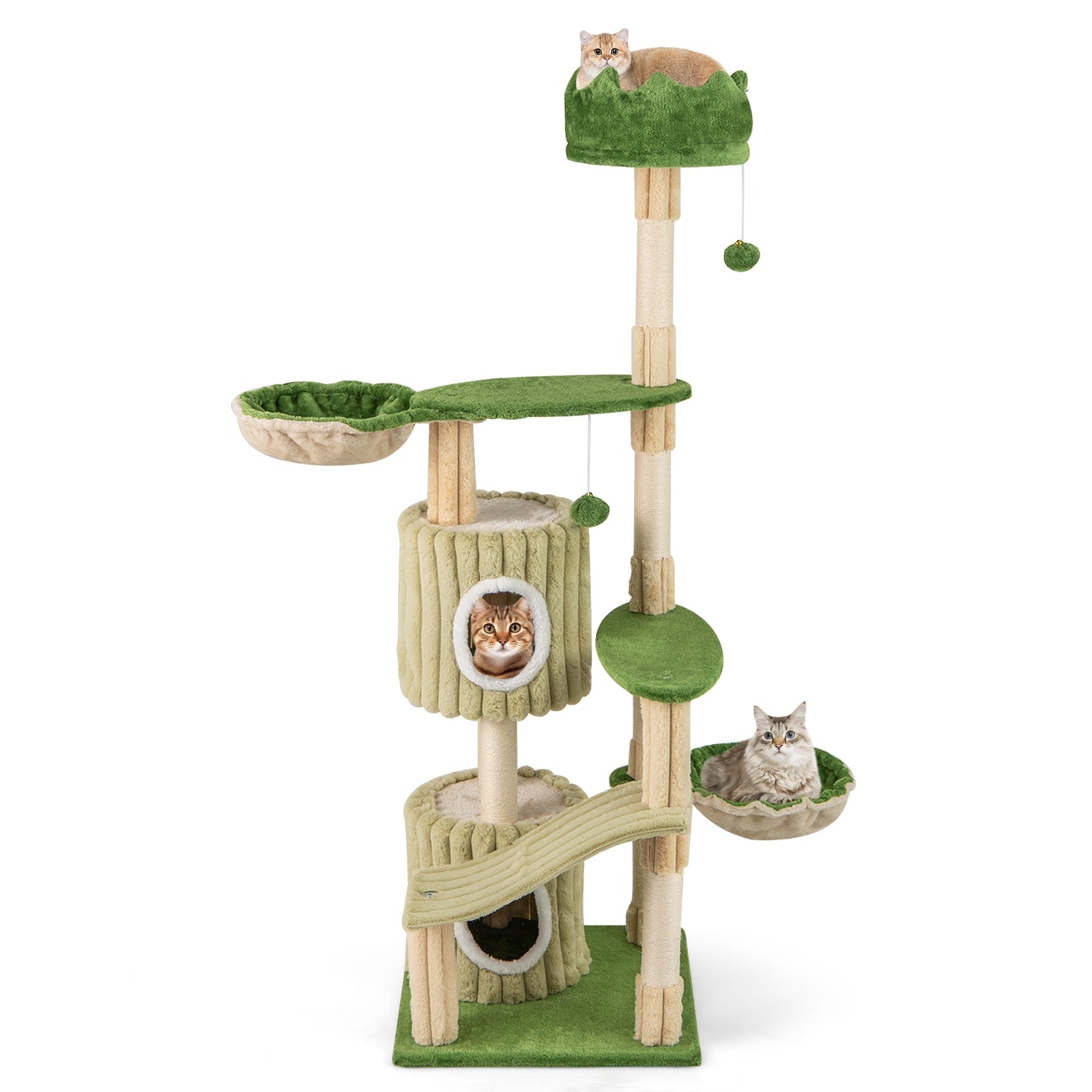 63 Inch Multi-Level Aesthetic Stripped Kitten Tower with 2 Condos Cat Tree - view 4