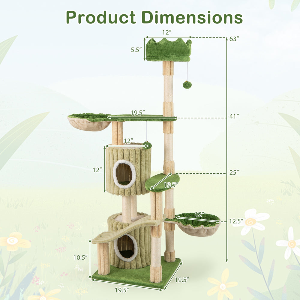 63 Inch Multi-Level Aesthetic Stripped Kitten Tower with 2 Condos Cat Tree - view 5