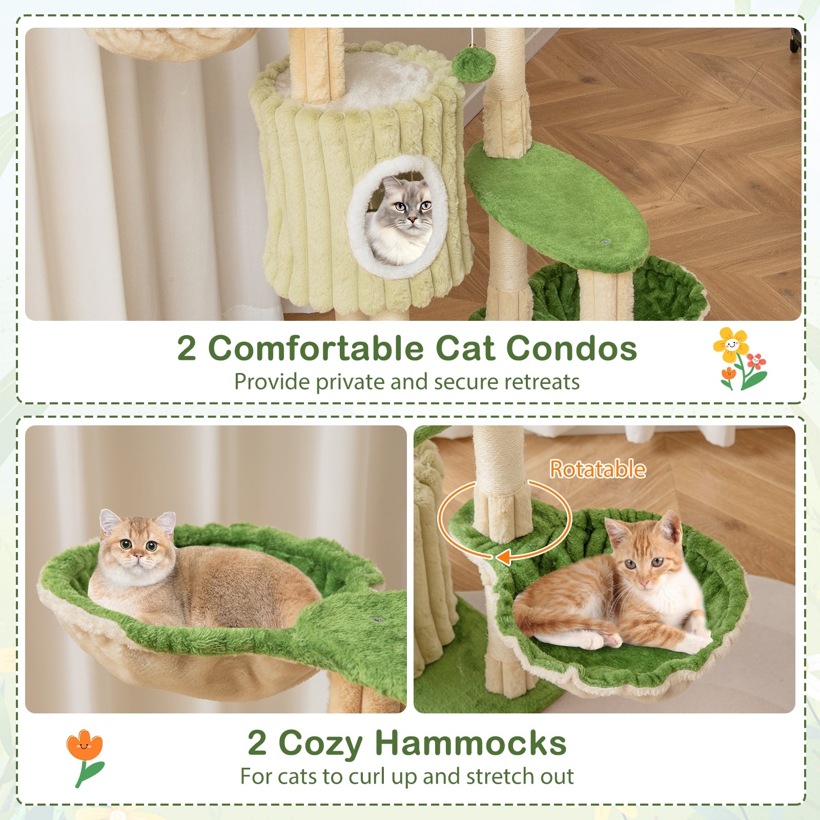 63 Inch Multi-Level Aesthetic Stripped Kitten Tower with 2 Condos Cat Tree - view 7