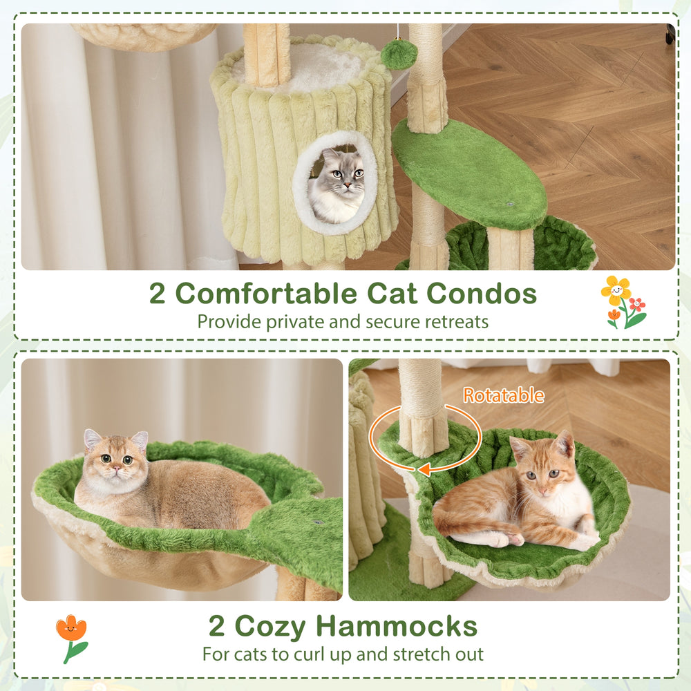 63 Inch Multi-Level Aesthetic Stripped Kitten Tower with 2 Condos Cat Tree - view 7