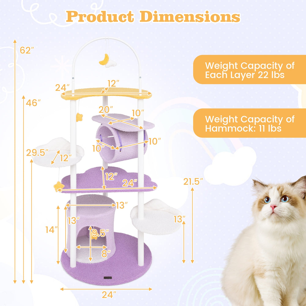 62 Inches Large Cat Tower with Metal Frame and Jumping Platforms Cat Tree - view 5