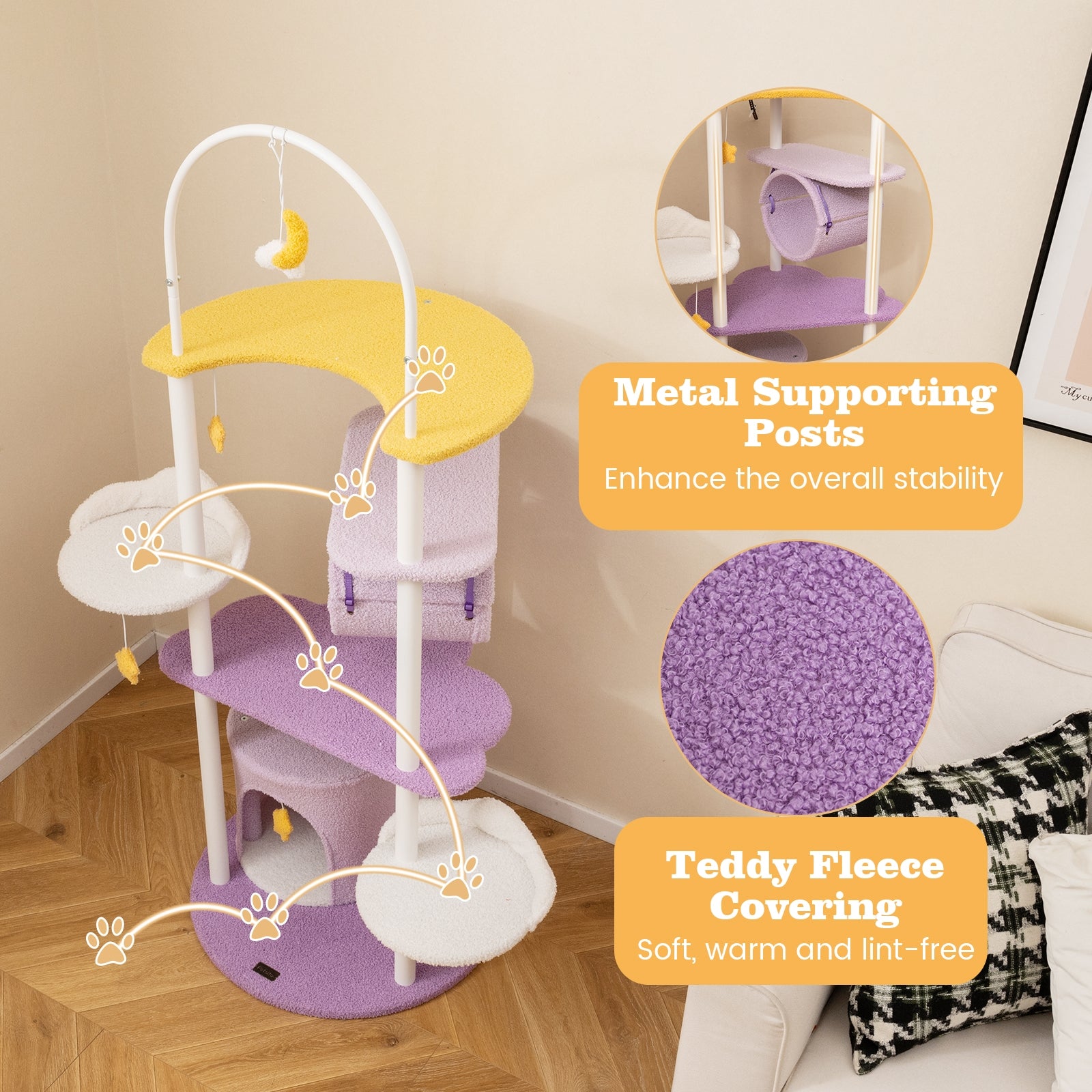 62 Inches Large Cat Tower with Metal Frame and Jumping Platforms Cat Tree - view 8