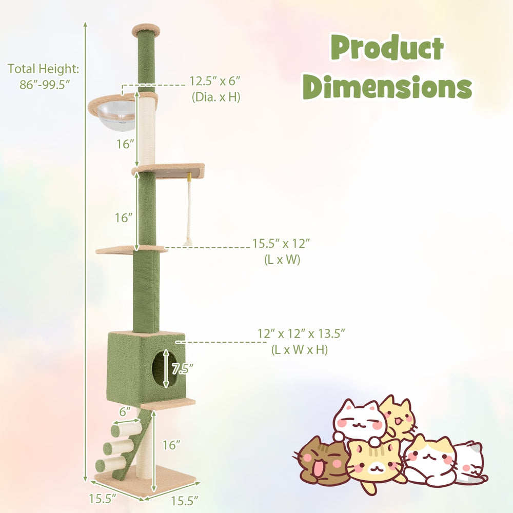 Floor to Ceiling Cat Tree with 86-99.5 Inch Adjustable Height and Extra Post - view 4