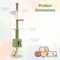 Floor to Ceiling Cat Tree with 86-99.5 Inch Adjustable Height and Extra Post - view 4