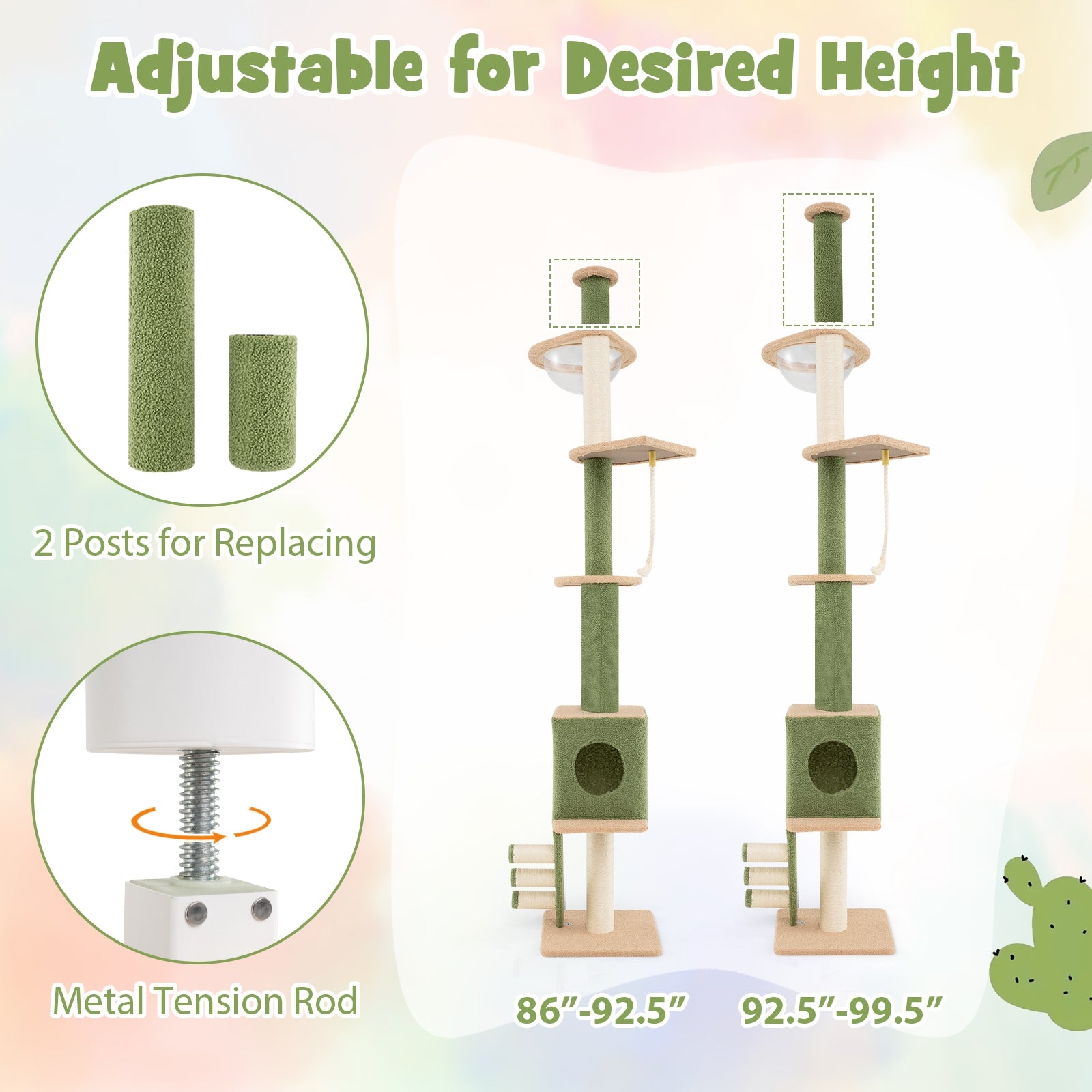 Floor to Ceiling Cat Tree with 86-99.5 Inch Adjustable Height and Extra Post - view 5