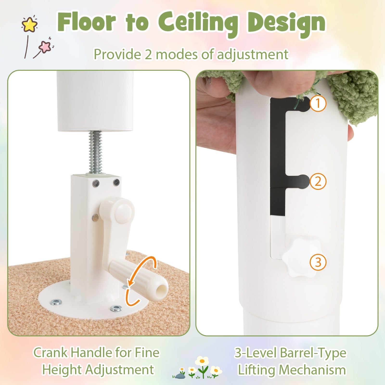 Floor to Ceiling Cat Tree with 86-99.5 Inch Adjustable Height and Extra Post - view 6