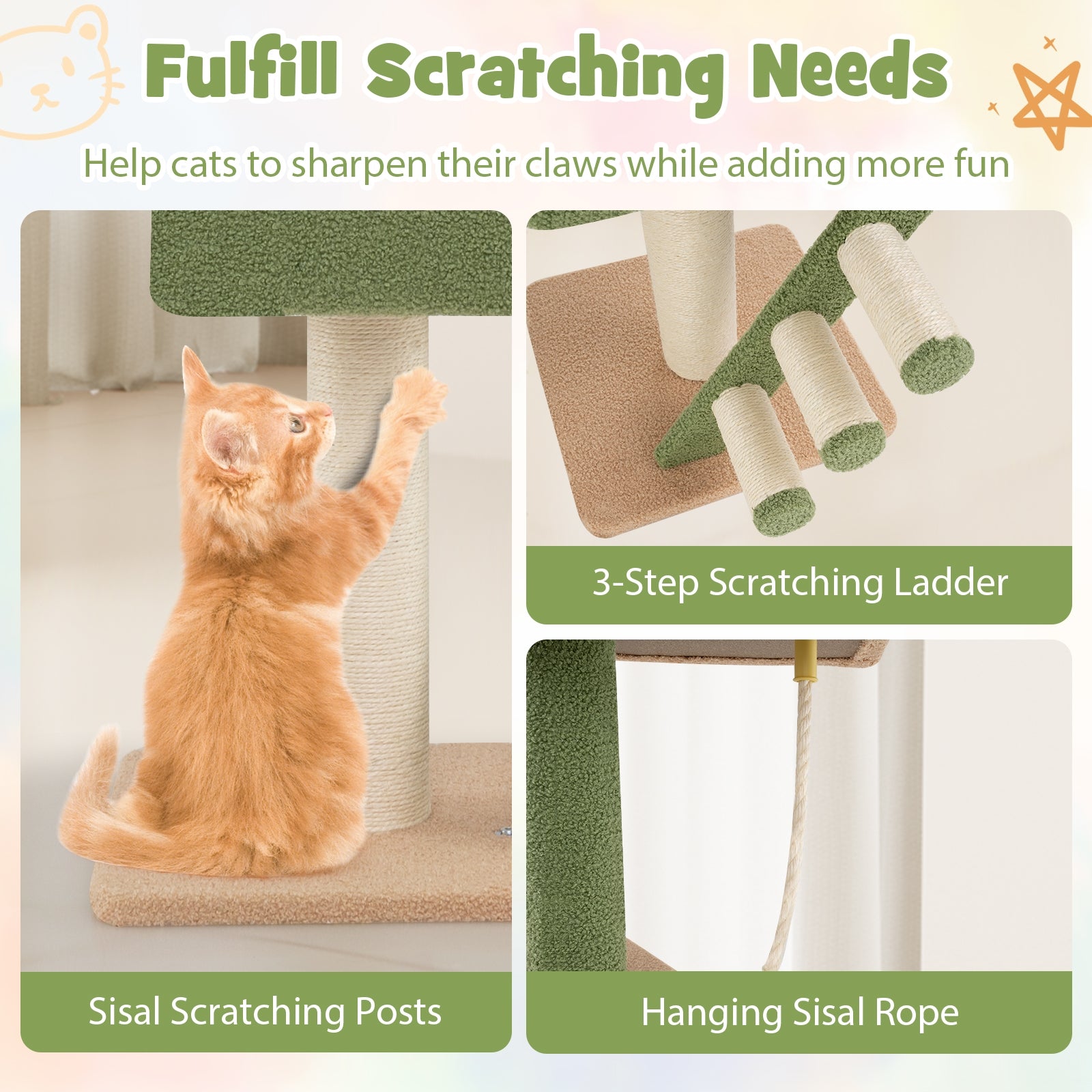 Floor to Ceiling Cat Tree with 86-99.5 Inch Adjustable Height and Extra Post - view 8