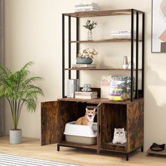 Cat Litter Box Enclosure with Storage and 3-tier Shelves Cat House - view 2