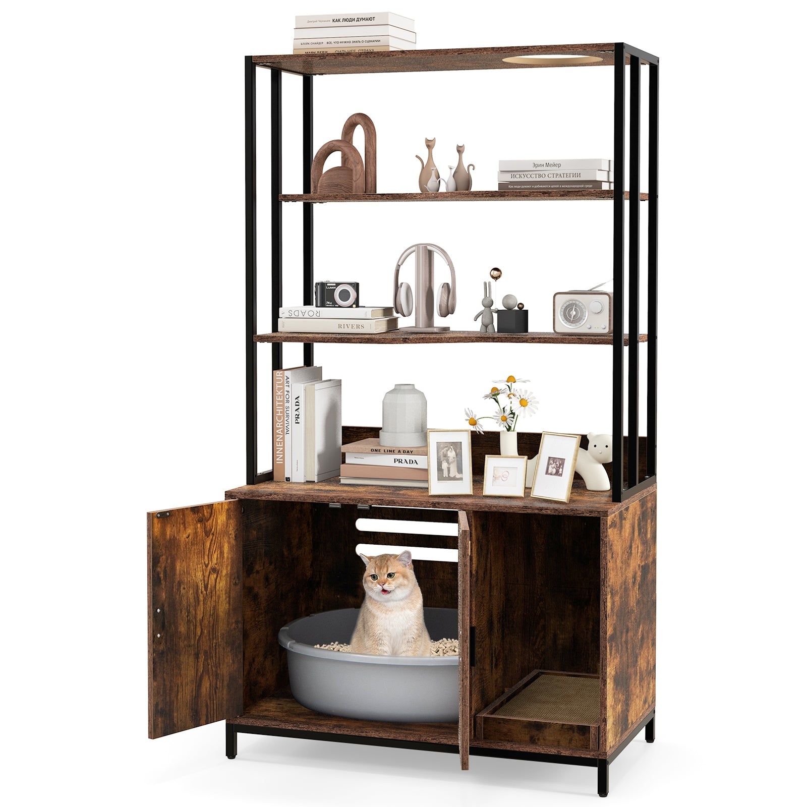 Cat Litter Box Enclosure with Storage and 3-tier Shelves Cat House - view 4