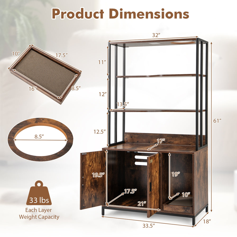 Cat Litter Box Enclosure with Storage and 3-tier Shelves Cat House - view 5