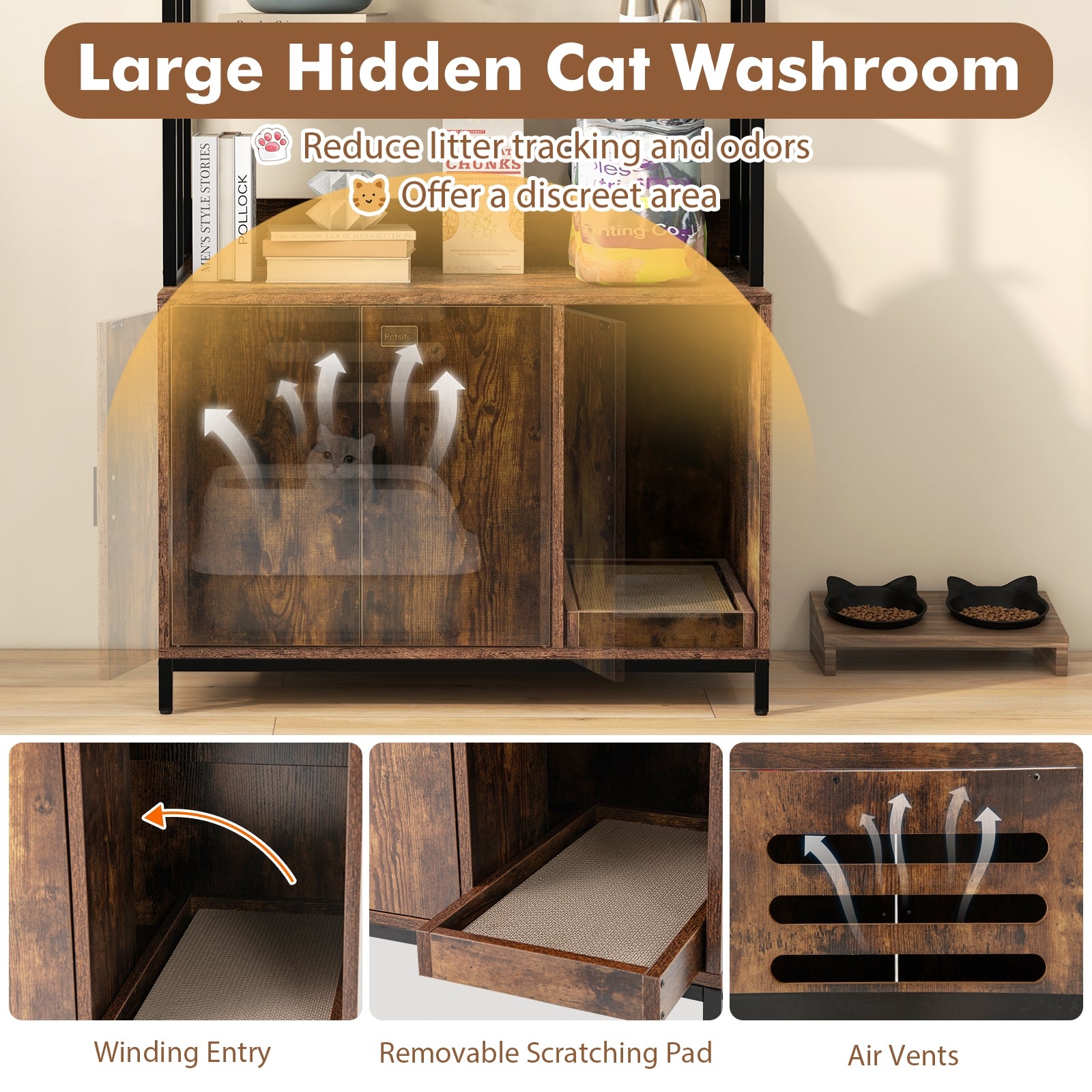 Cat Litter Box Enclosure with Storage and 3-tier Shelves Cat House - view 7