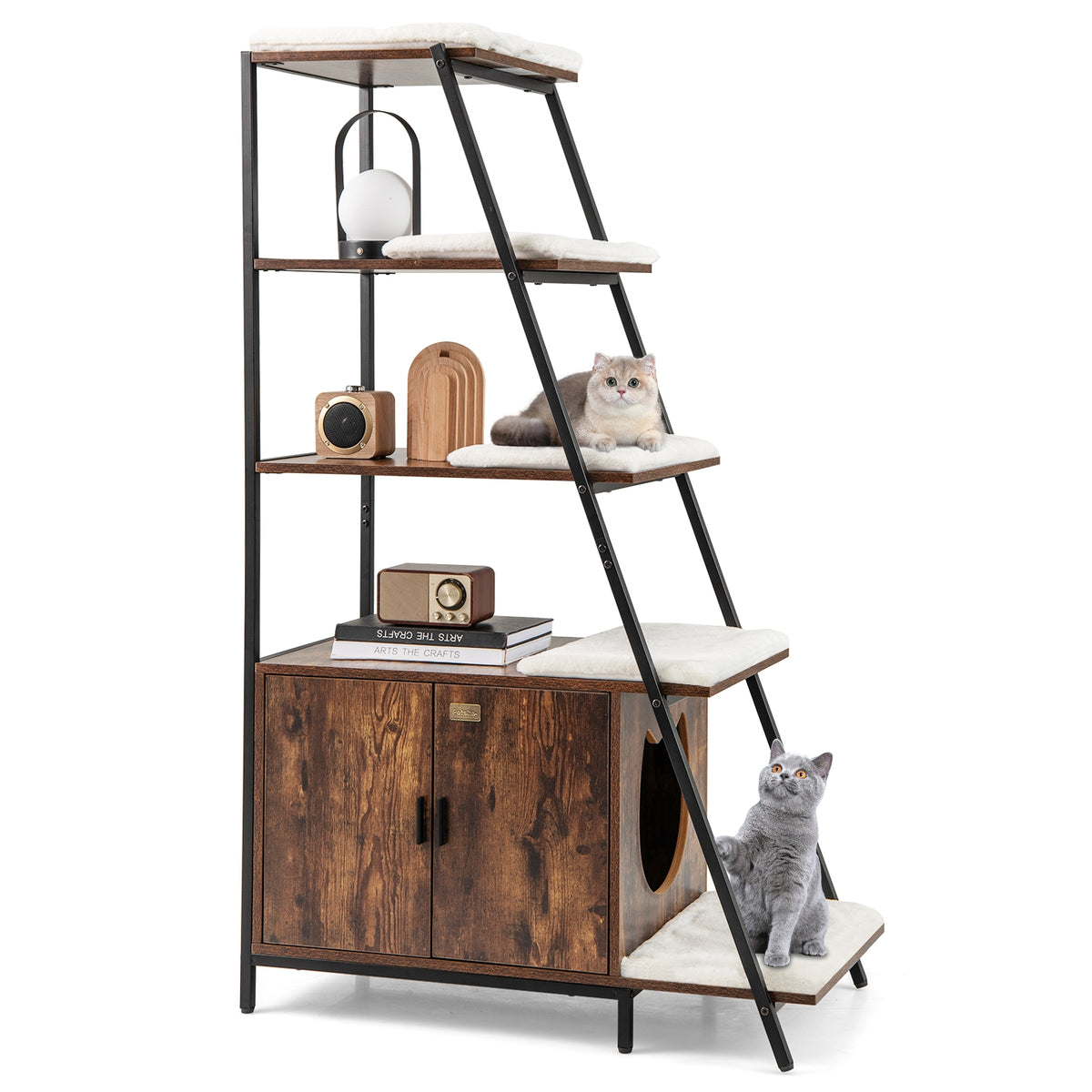 Large Cat Litter Box Enclosure with Storage and Ladder Shelf Cat House