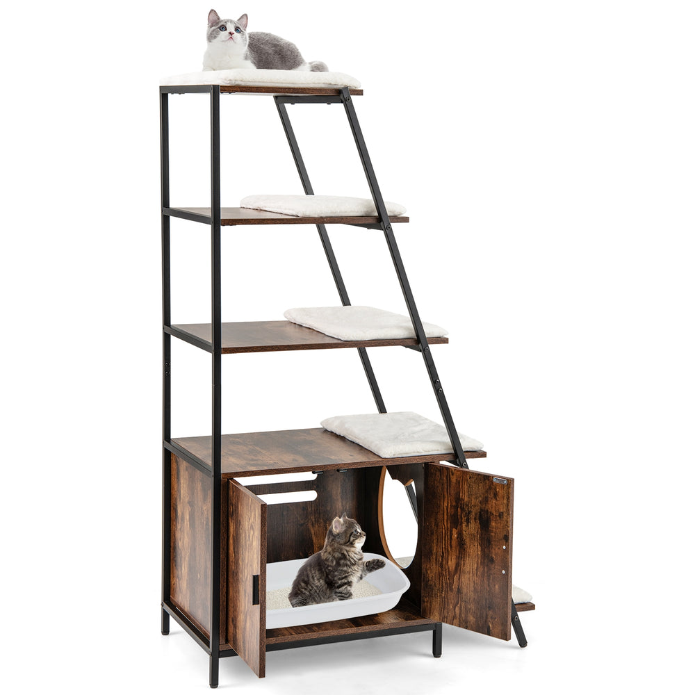 Large Cat Litter Box Enclosure with Storage and Ladder Shelf Cat House - view 4