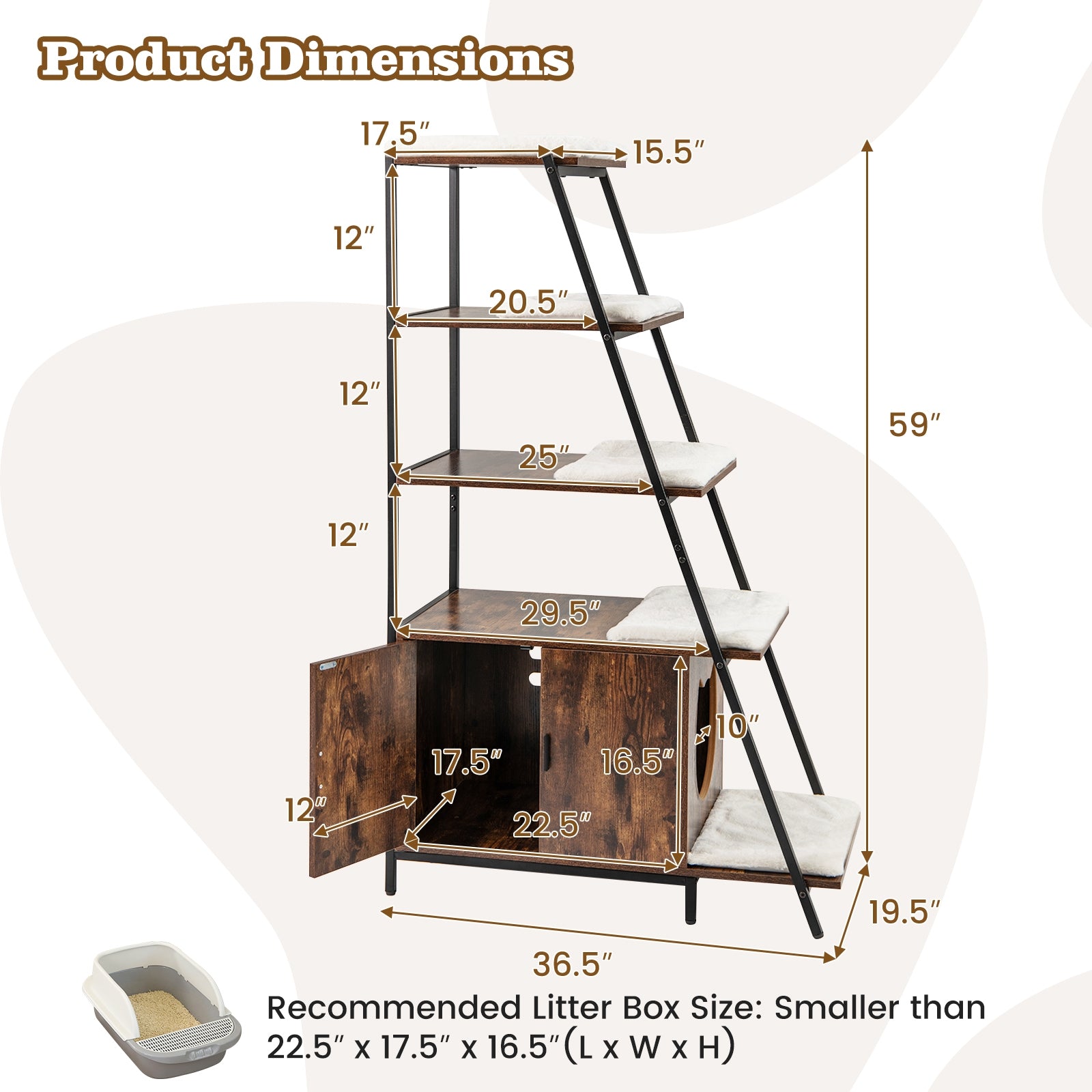 Large Cat Litter Box Enclosure with Storage and Ladder Shelf Cat House - view 5