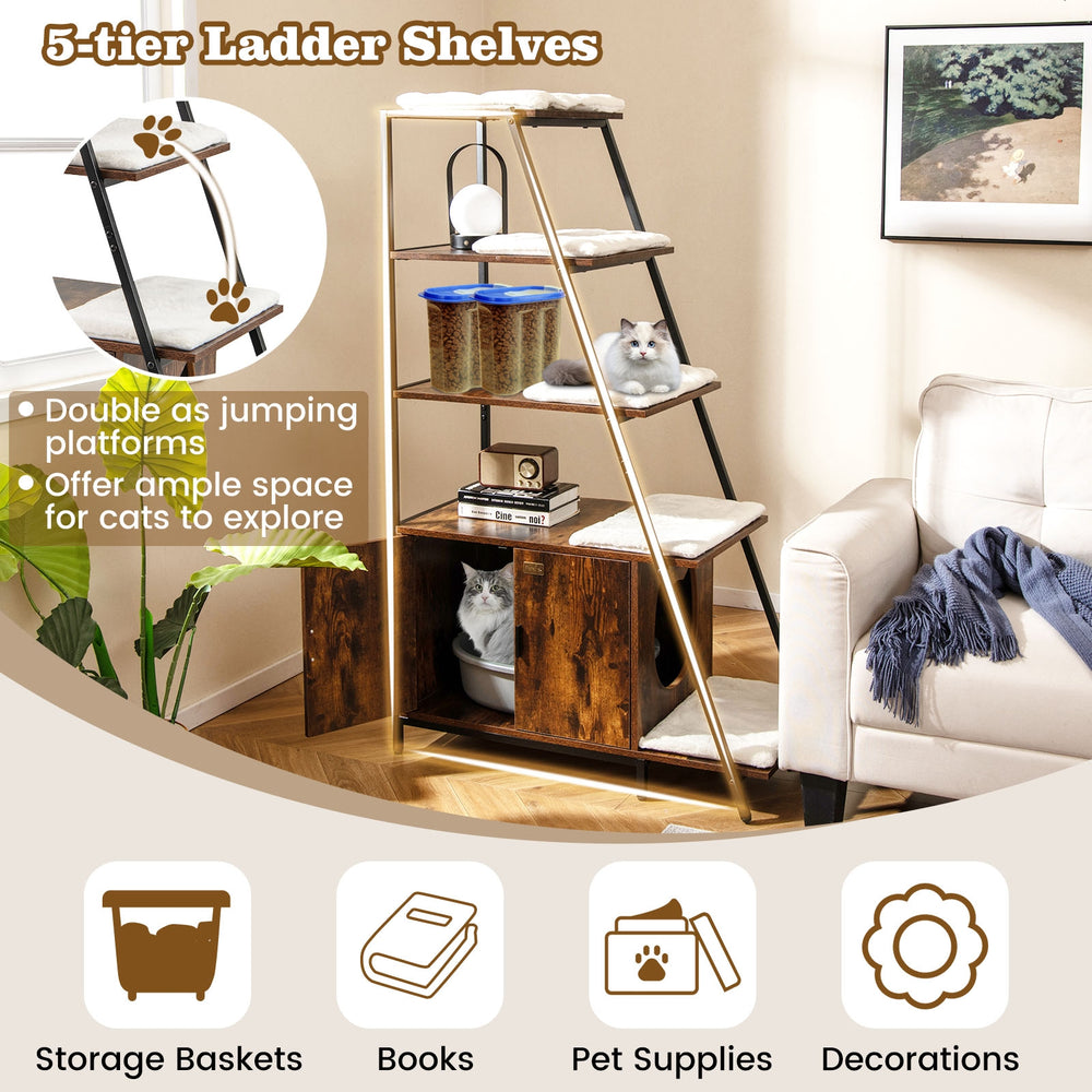 Large Cat Litter Box Enclosure with Storage and Ladder Shelf Cat House - view 7