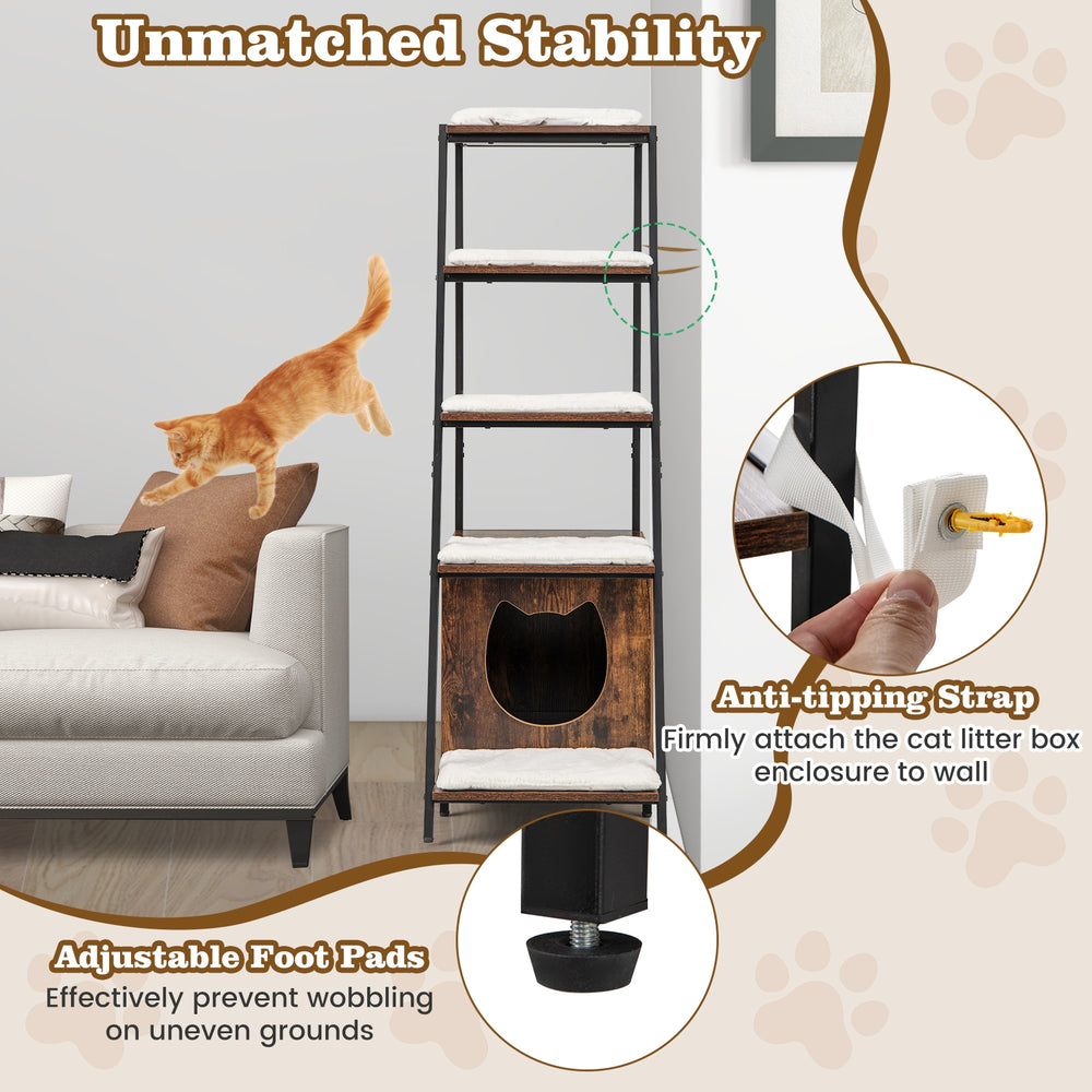 Large Cat Litter Box Enclosure with Storage and Ladder Shelf Cat House - view 8